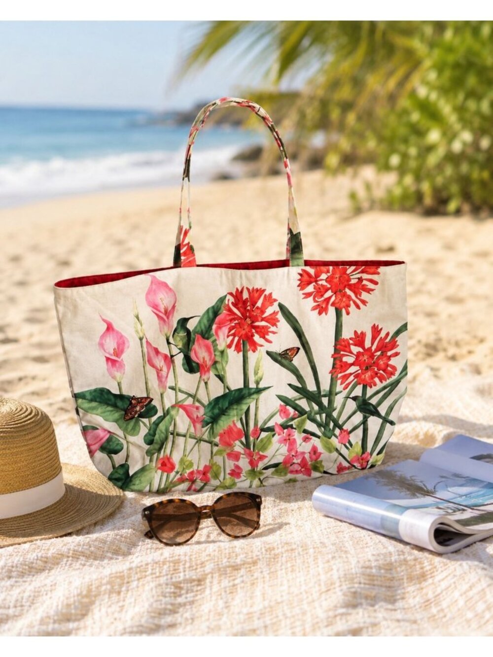 Estée Lauder Floral Tote Bag Butterfly Bird Print Beach Bag Travel Tote